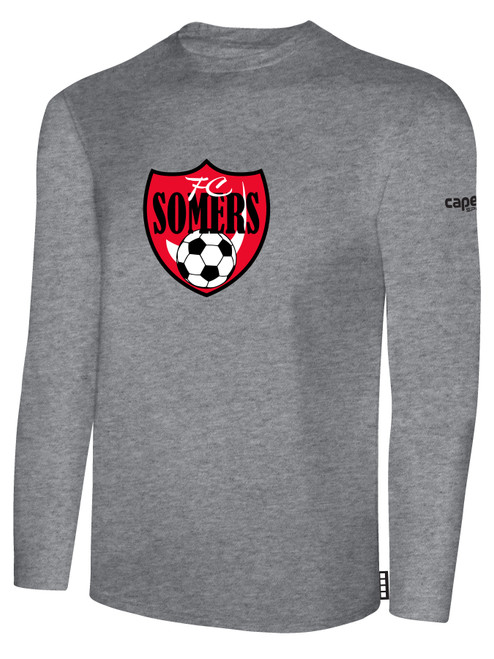 FC SOMERS  BASICS LONG SLEEVE COTTON TEE CREST ON WEARER'S CENTER CHEST LIGHT HEATHER GREY BLACK
