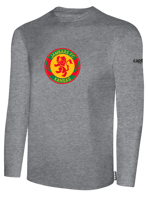 JAMBARS FC  BASICS LONG SLEEVE COTTON TEE CREST ON WEARER'S CENTER CHEST LIGHT HEATHER GREY BLACK