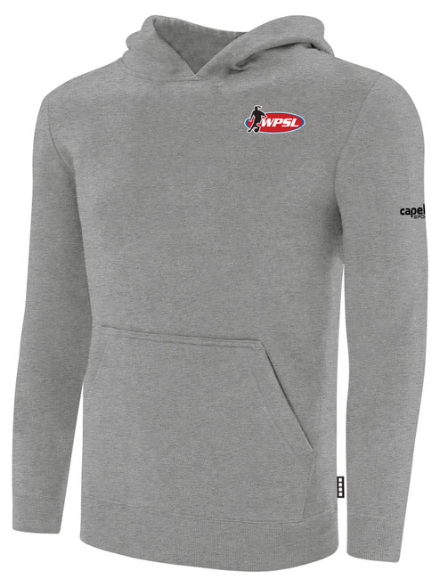 REFEREE BASICS PULLOVER FLEECE HOODIE CREST ON WEARER'S LEFT CHEST LIGHT HEATHER GREY BLACK - WPSL