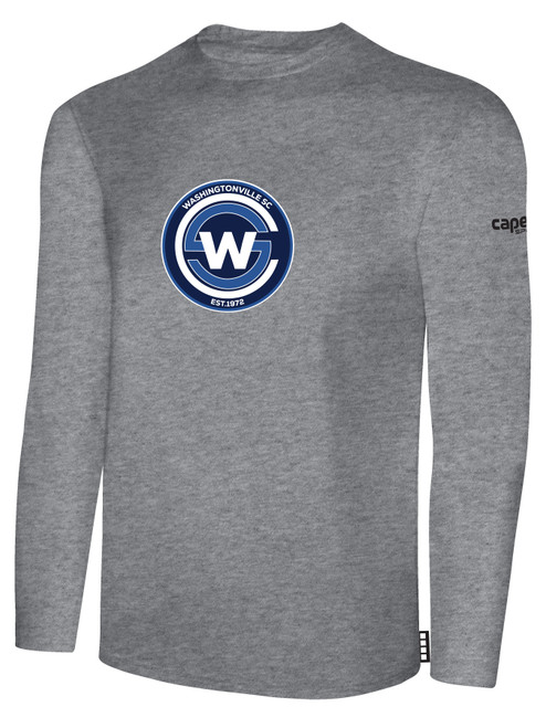 WASHINGTONVILLE SC MIAMI UNITED STARS BASICS LONG SLEEVE COTTON TEE CREST ON WEARER'S CENTER CHEST LIGHT HEATHER GREY BLACK