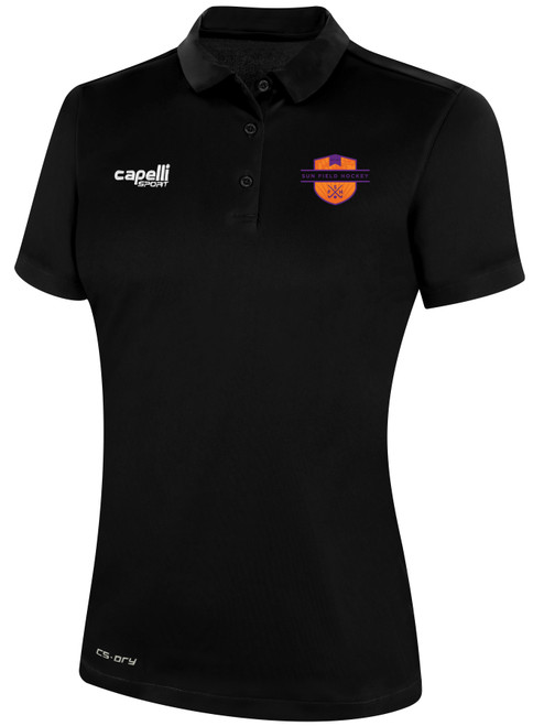 SUN FIELD HOCKEY CLASSICS POLY POLO CREST ON WEARERS LEFT CHEST BLACK WHITE