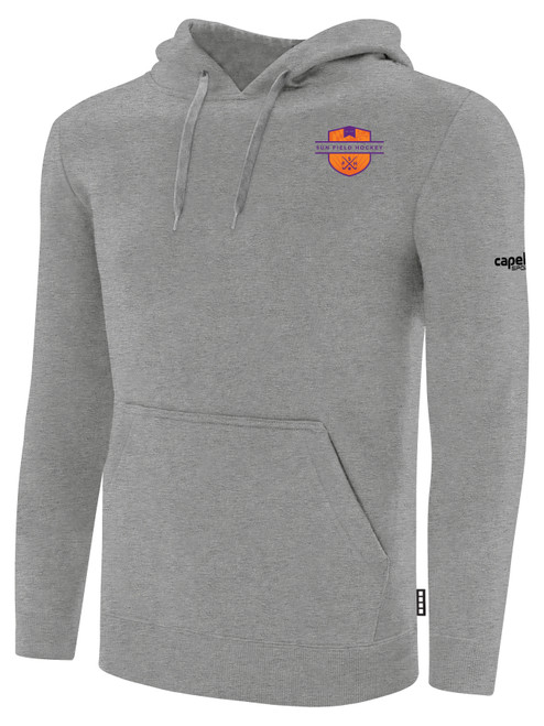 SUN FIELD HOCKEY BASICS FLEECE HOODIE CREST ON WEARERS LEFT CHEST LIGHT HEATHER GREY BLACK