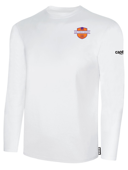 SUN FIELD HOCKEY BASICS LONG SLEEVE COTTON T-SHIRT CREST ON WEARERS LEFT CHEST WHITE BLACK
