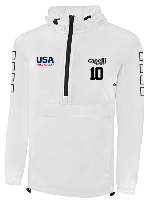 USA FIELD  HOCKEY CLASSIC PACKABLE WINDBREAKER USAFH WHITE BLACK