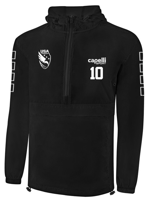 USA FIELD  HOCKEY CLASSIC PACKABLE WINDBREAKER USA EAGLE BLACK WHITE