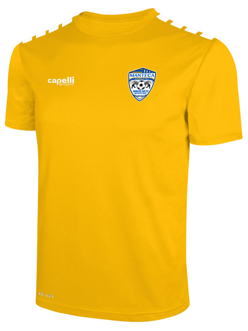 MANTECA AREA SOCCER RANGERS UNITED TEAM JERSEY ATHLETIC GOLD WHITE -KIT