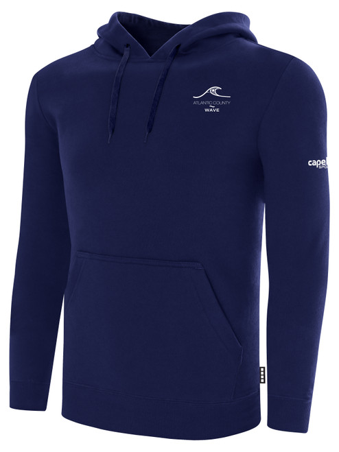 ATLANTIC COUNTY WAVE BASICS FLEECE PULLOVER HOODIE CREST ON WEARER'S LEFT CHEST NAVY WHITE
