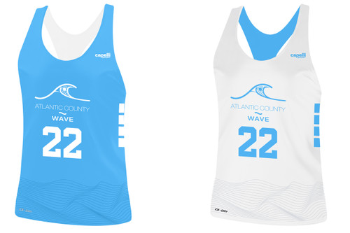 ATLANTIC COUNTY WAVE CLUB REVERSIBLE RACERBACK LAX GAME JERSEY SKY BLUE WHITE -KIT