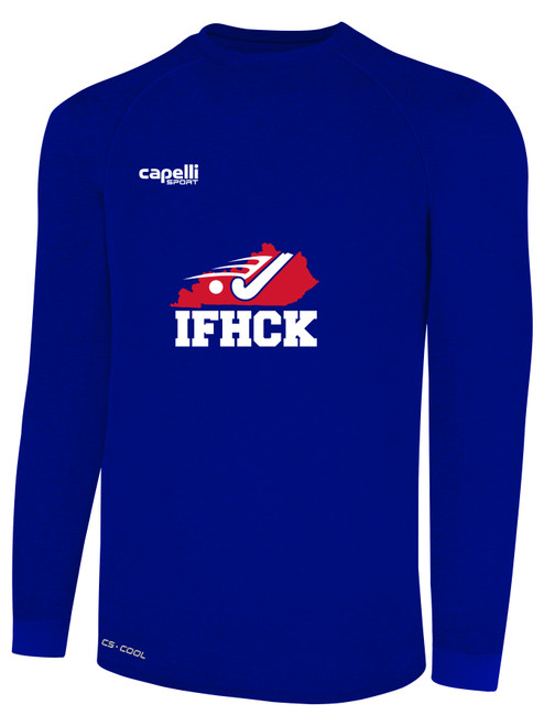 IFHCK FIELD HOCKEY BASICS II LS TRAINING TOP CREST ON WEARERS CENTER CHEST ROYAL BLUE WHITE