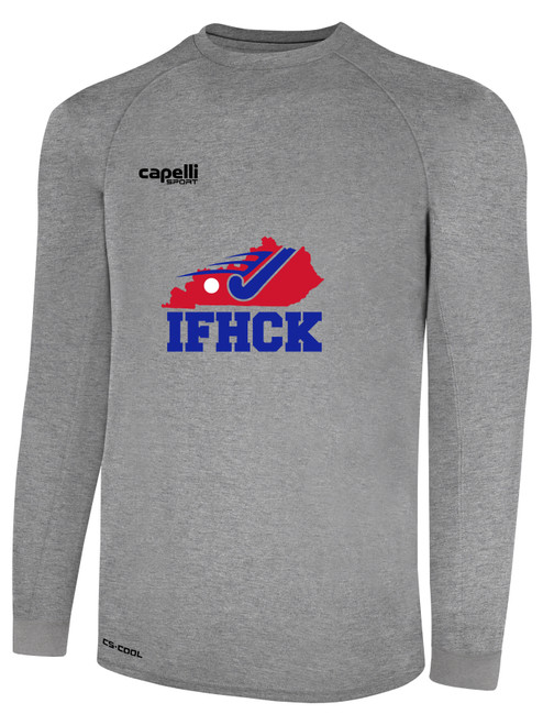 IFHCK FIELD HOCKEY BASICS II LS TRAINING TOP CREST ON WEARERS CENTER CHEST LIGHT HEATHER GREY BLACK