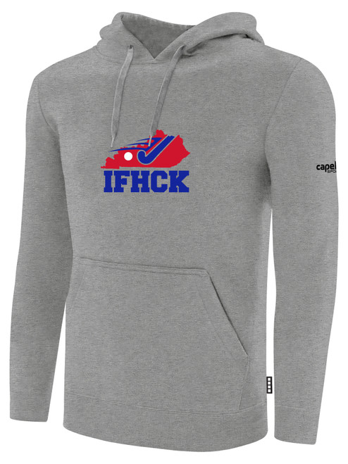 IFHCK FIELD HOCKEY BASICS FLEECE PULLOVER HOODIE CREST ON WEARERS CENTER CHEST LIGHT HEATHER GREY BLACK