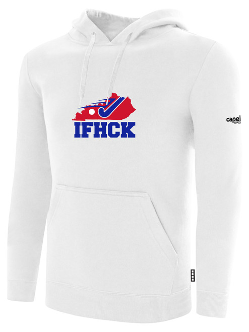 IFHCK FIELD HOCKEY BASICS FLEECE PULLOVER HOODIE CREST ON WEARERS CENTER CHEST WHITE BLACK
