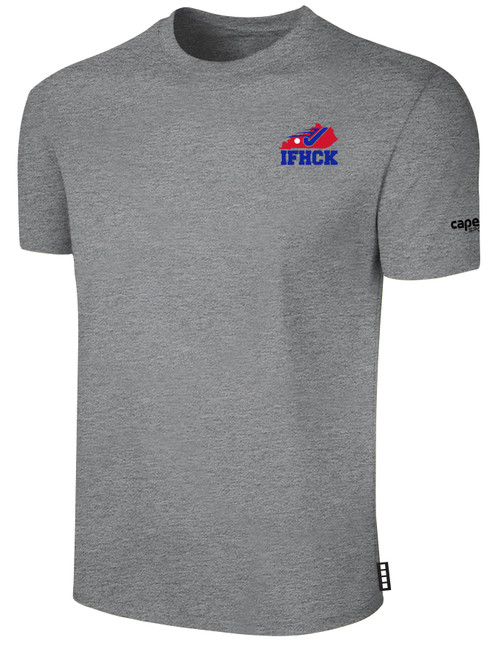 IFHCK FIELD HOCKEY BASICS SHORT SLEEVE COTTON T-SHIRT CREST ON WEARERS LEFT CHEST LIGHT HEATHER GREY BLACK