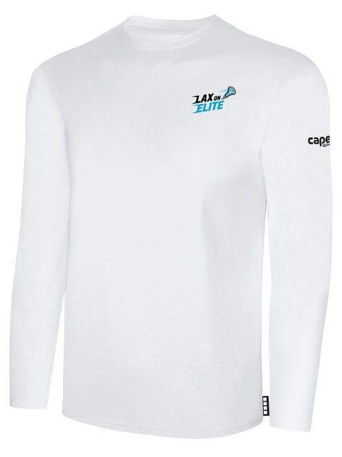 LAX ON ELITE BASICS LONG SLEEVE COTTON T-SHIRT CREST ON WEARERS LEFT CHEST WHITE BLACK