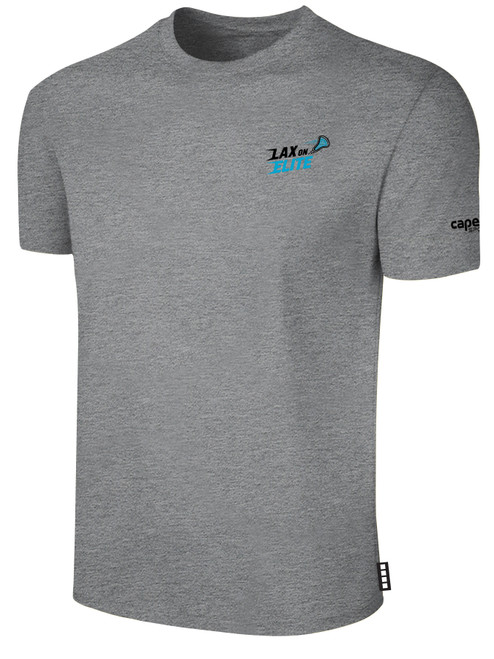 LAX ON ELITE BASICS SHORT SLEEVE COTTON T-SHIRT CREST ON WEARERS LEFT CHEST LIGHT HEATHER GREY BLACK