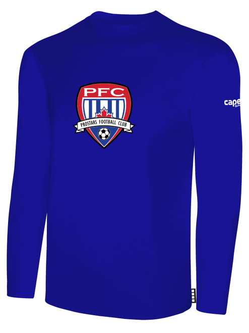 PROSTARS FC BASICS LONG SLEEVE COTTON TEE CREST ON CENTER CHEST ROYAL BLUE WHITE