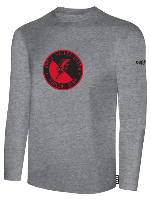 APPLE VALLEY STORM BASICS COTTON LONG SLEEVE T-SHIRT WEARER'S CENTER CHEST LIGHT HEATHER GREY BLACK