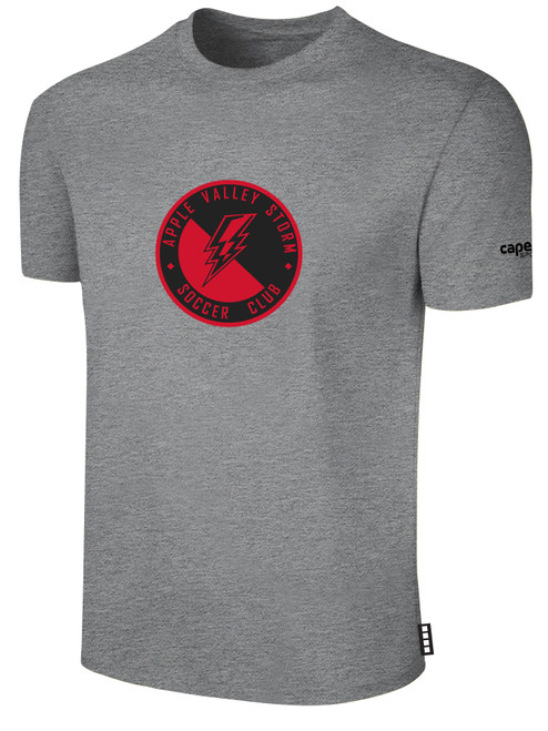 APPLE VALLEY STORM BASICS COTTON SHORT SLEEVE T-SHIRT WEARER'S CENTER CHEST LIGHT HEATHER GREY BLACK