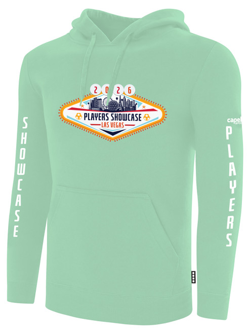 PLAYERS SC MERCH BASICS FLEECE PULLOVER HOODIE LARGE CREST  CENTER CHEST MINT WHITE