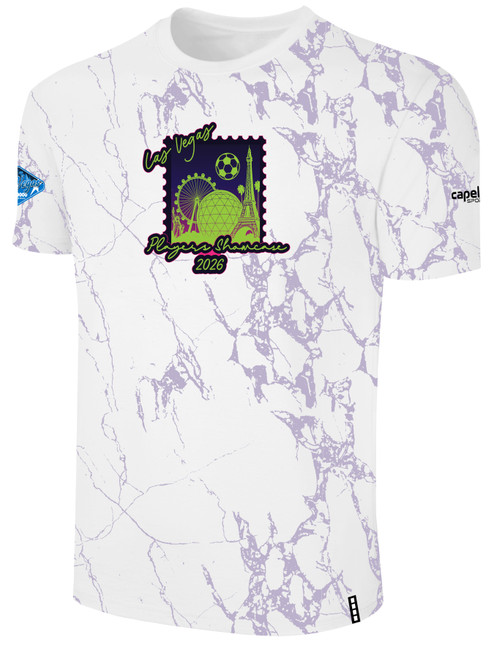 PLAYERS SC MERCH  LIFESTYLE MARBLE TEE WITH SLEEVE LARGE LARGE CREST  CENTER CHEST WHITE SOFT LAVENDER