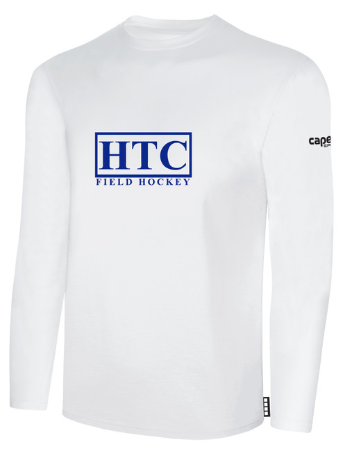 HTC FIELD HOCKEY BASICS LONG SLEEVE COTTON T-SHIRT CREST ON WEARERS CENTER CHEST WHITE BLACK
