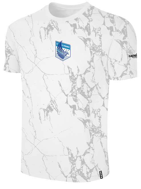 FC PREMIER LIFESTYLE MARBLE TEE WITH SLEEVE LOGO WHITE LIGHT GREY