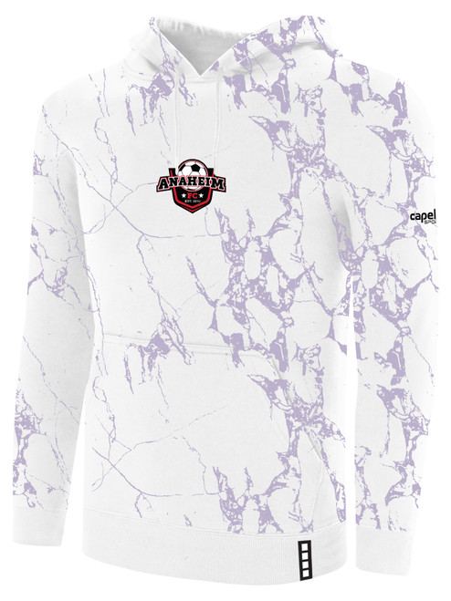 ANAHEIM FC LIFESTYLE MARBLE FLEECE PULLOVER HOODIE WITH SLEEVE LOGO WHITE SOFT LAVENDER
