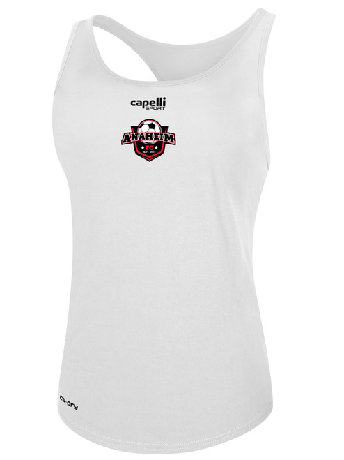 ANAHEIM FC BASICS WOMEN'S RACER BACK TANK CREST CENTER CHEST WHITE BLACK