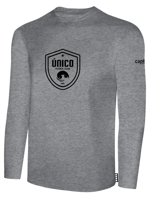 UNICO FC BASICS LONG SLEEVE COTTON TEE CREST ON CENTER CHEST LIGHT HEATHER GREY BLACK