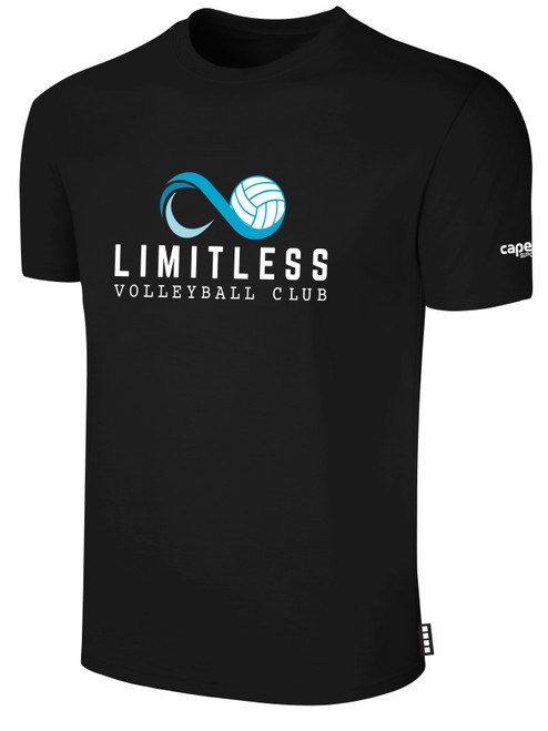 LIMITLESS VOLLEYBALL  BASICS COTTON TEE TEAM CREST ON WEARERS CENTER CHEST BLACK WHITE