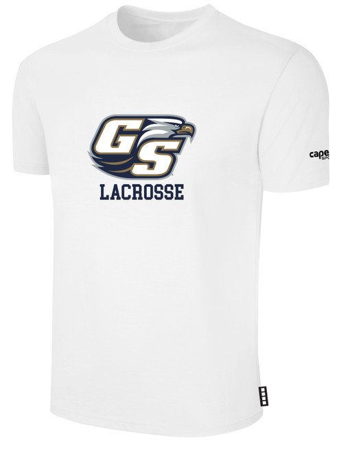GSU LACROSSE BASICS COTTON TEE TEAM CREST ON WEARERS CENTER CHEST WHITE BLACK