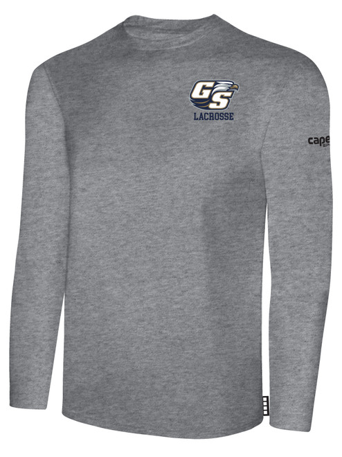 GSU LACROSSE BASICS LONG SLEEVE TEE SHIRT TEAM CREST ON WEARERS LEFT CHEST LIGHT HEATHER GREY BLACK