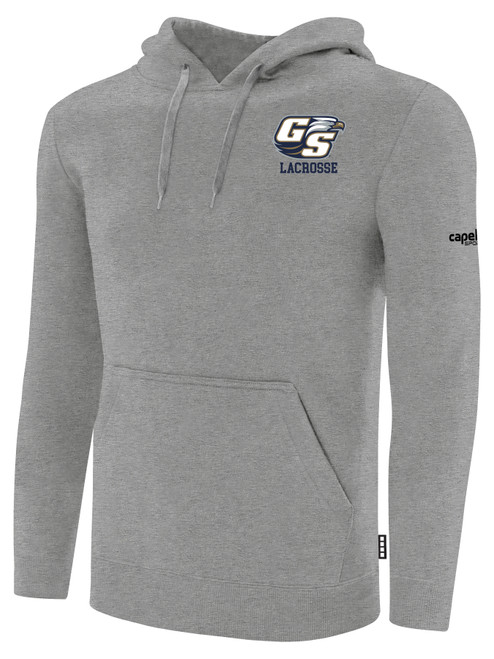 GSU LACROSSE BASICS FLEECE PULLOVER HOODIE TEAM CREST ON WEARERS LEFT CHEST LIGHT HEATHER GREY BLACK