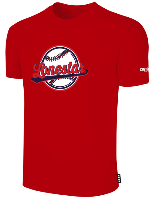 LONESTAR BASEBALL SOUTH BASICS COTTON TEE SCRIPT LOGO CENTER CHEST RED WHITE