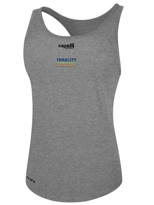 NATIONAL TEAM BASICS WOMEN'S RACER BACK TANK CREST CENTER CHEST LIGHT HEATHER GREY BLACK