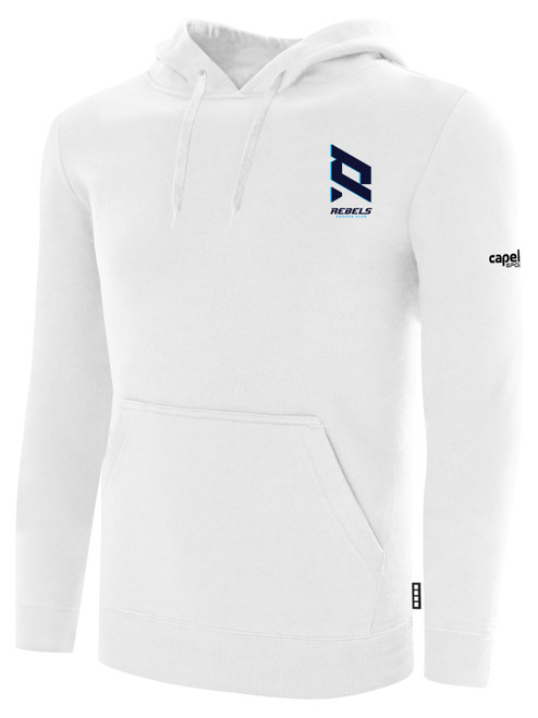 REBELS  SC CHULA VISTA BASICS FLEECE PULLOVER HOODIE REBELS SC TEXT LOGO LEFT CHEST WHITE BLACK