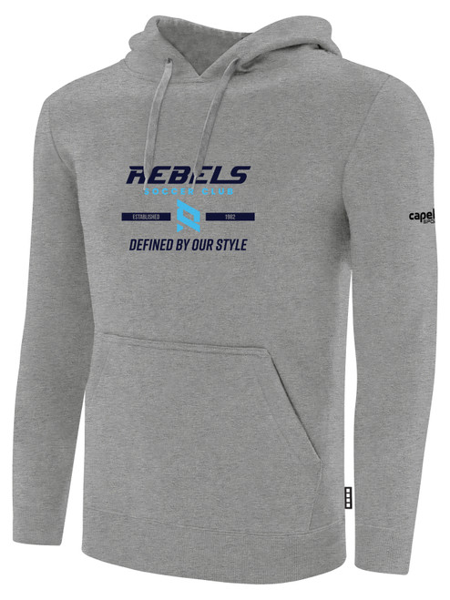 REBELS SC  CHULA VISTA BASICS FLEECE PULLOVER HOODIE REBELS SC TEXT LOGO CENTER CHEST LIGHT HEATHER GREY BLACK