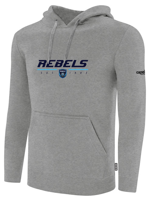 REBELS SC CHULA VISTA BASICS FLEECE PULLOVER HOODIE REBELS SC TEXT LOGO CENTER CHEST LIGHT HEATHER GREY BLACK