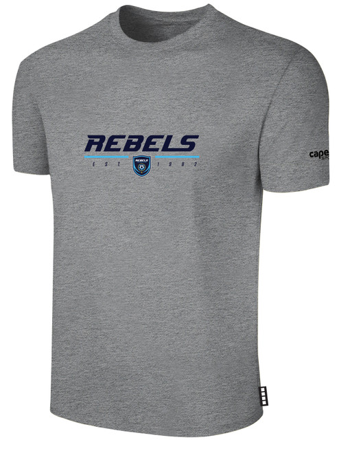 REBELS SC CHULA VISTA BASICS COTTON T-SHIRT CREST ON WEARERS CENTER CHEST LIGHT HEATHER GREY BLACK