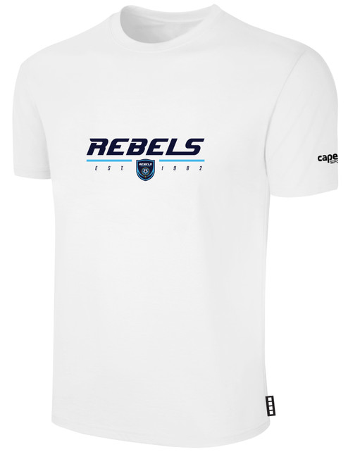 REBELS SC CHULA VISTA BASICS COTTON T-SHIRT CREST ON WEARERS CENTER CHEST WHITE BLACK