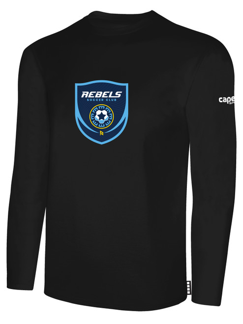 REBELS SC CHULA VISTA BASICS LONG SLEEVE COTTON T-SHIRT CREST ON WEARERS CENTER CHEST BLACK WHITE