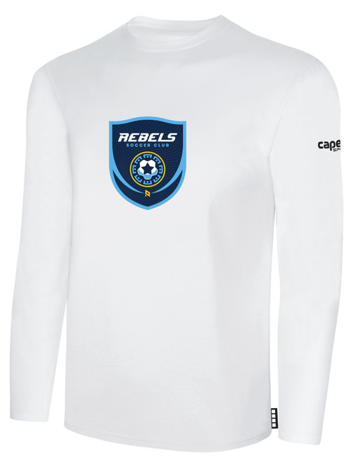REBELS SC CHULA VISTA BASICS LONG SLEEVE COTTON T-SHIRT CREST ON WEARERS CENTER CHEST WHITE BLACK