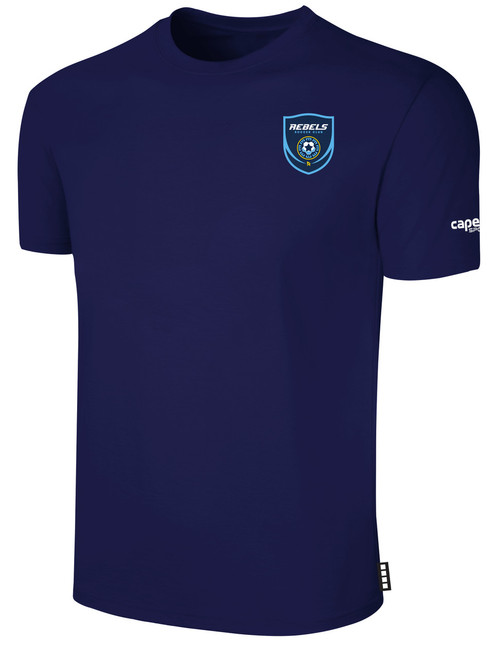 REBELS SC EAST COUNTY BASICS COTTON T-SHIRT CREST ON WEARERS LEFT CHEST NAVY WHITE