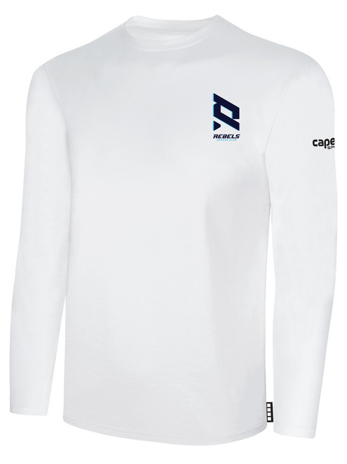 REBELS SC RAMONA BASICS LONG SLEEVE COTTON T-SHIRT REBELS SC TEXT LOGO LEFT CHEST  WHITE BLACK