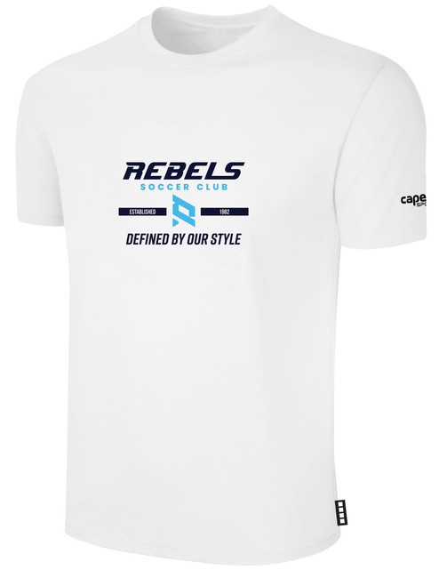REBELS SC RAMONA BASICS COTTON T-SHIRT REBELS SC TEXT LOGO CENTER CHEST WHITE BLACK