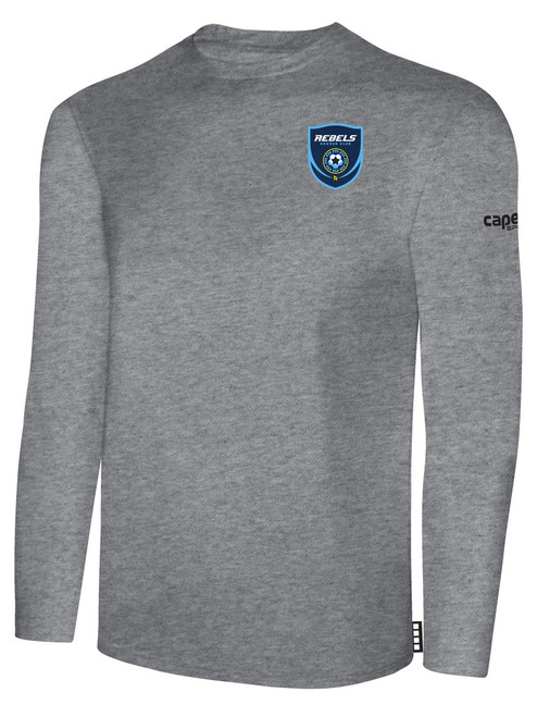 REBELS SC RAMONA BASICS LONG SLEEVE COTTON T-SHIRT CREST ON WEARERS LEFT CHEST LIGHT HEATHER GREY BLACK