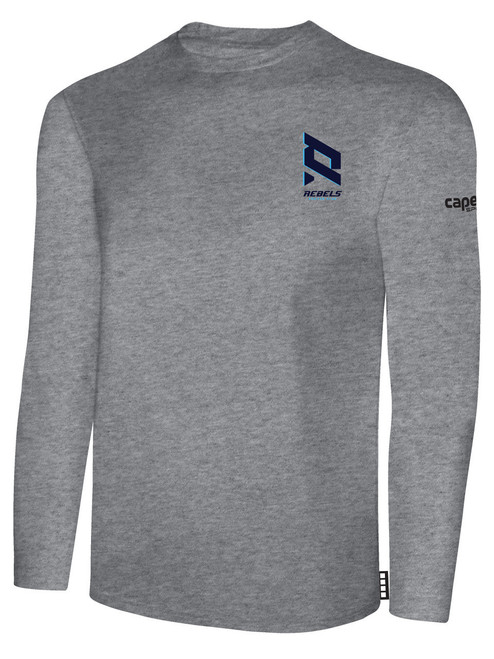 REBELS  SC  CARLSBAD BASICS LONG SLEEVE COTTON T-SHIRT REBELS SC TEXT LOGO LEFT CHEST LIGHT HEATHER GREY BLACK