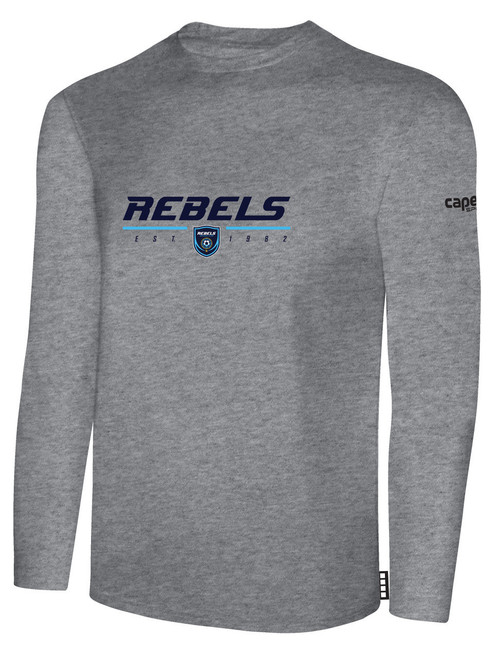 REBELS  SC CARLSBAD BASICS LONG SLEEVE COTTON T-SHIRT REBELS SC TEXT LOGO CENTER CHEST LIGHT HEATHER GREY BLACK