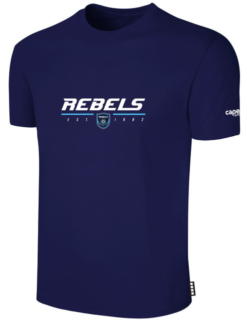 REBELS SC CARLSBAD BASICS COTTON T-SHIRT CREST ON WEARERS CENTER CHEST NAVY WHITE