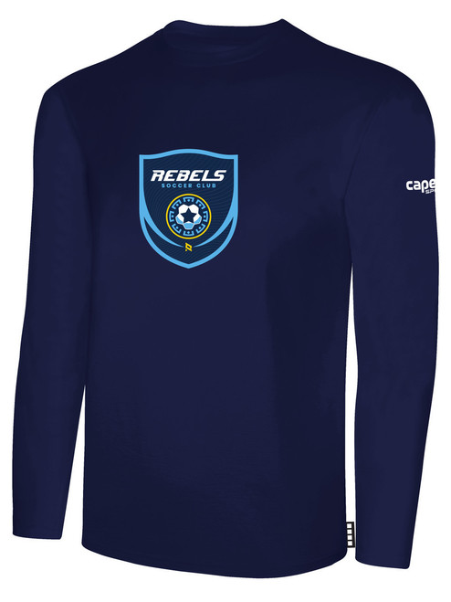 REBELS SC CARLSBAD BASICS LONG SLEEVE COTTON T-SHIRT CREST ON WEARERS CENTER CHEST NAVY WHITE